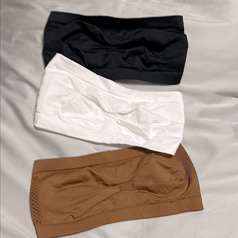 Seamless Black, White, and Brown Bandeau Bras